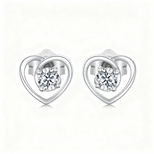 Herzohrstecker aus 10-karätigem Weißgold mit Zirkonia