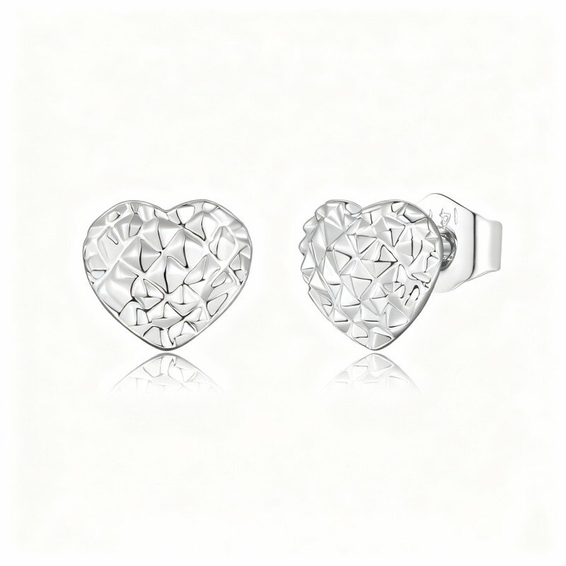 Brincos coração em ouro branco 10K-19