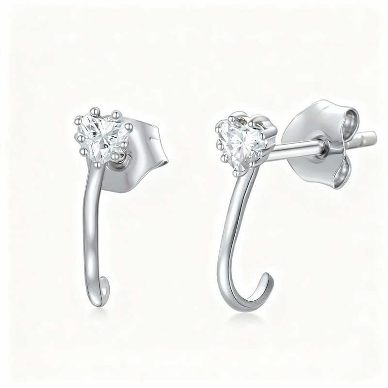 10K White Gold Cubic Zirconia Heart Stud Earrings-9
