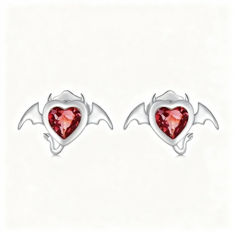 10K White Gold Cubic Zirconia Heart Stud Earrings-9