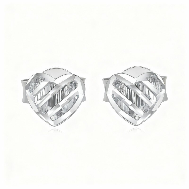 Brincos coração em ouro branco 10K-5