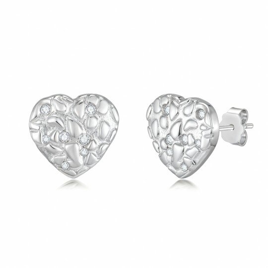 10K White Gold Cubic Zirconia Heart Stud Earrings