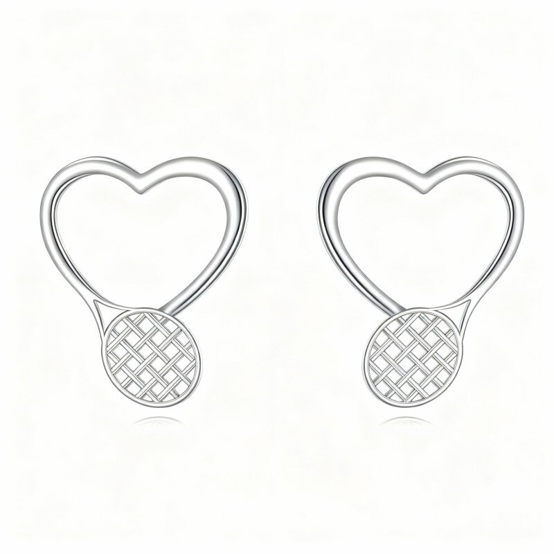 10K White Gold Heart & Tennis Racket Stud Earrings-19