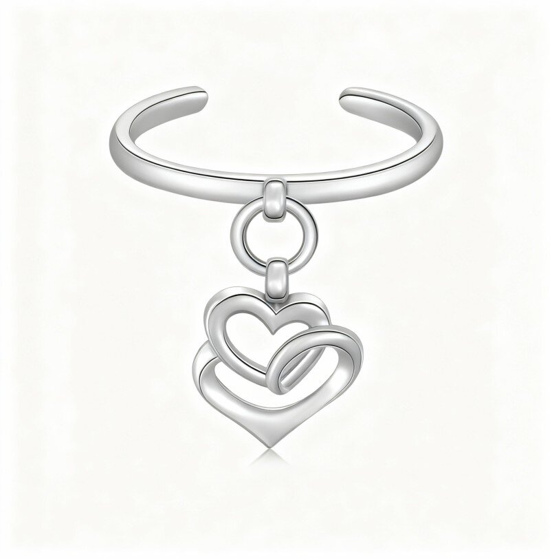 Anel de dedo do pé em forma de coração em ouro branco 10K-1