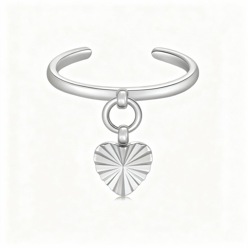 Anel de dedo do pé em forma de coração em ouro branco 10K-1