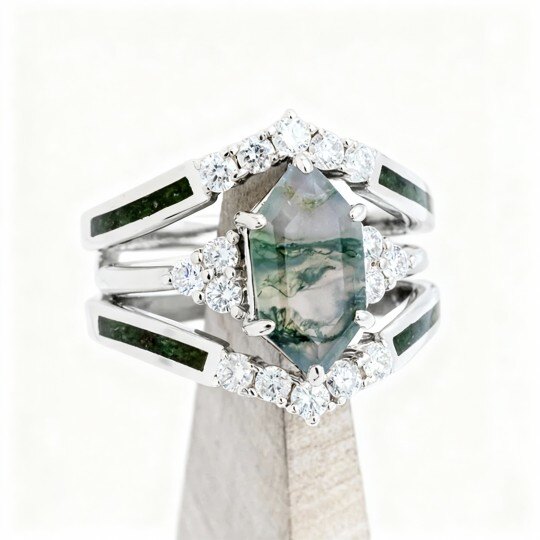 Bague empilable en or blanc 10 carats, taille hexagonale