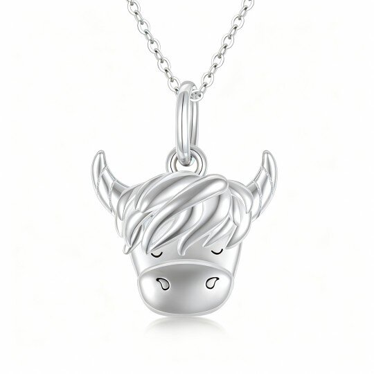 10K White Gold Highland Cow Pendant Necklace