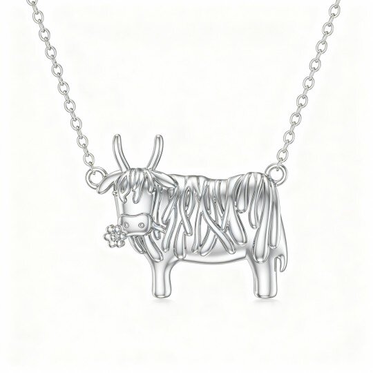 10K White Gold Highland Cow Pendant Necklace