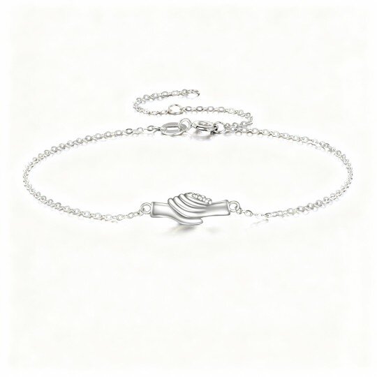 Pulseira com pendente mãos dadas em ouro branco 9K