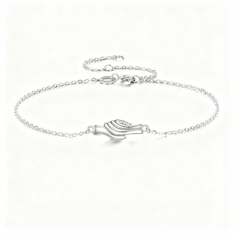 Pulseira com pendente mãos dadas em ouro branco 9K-1