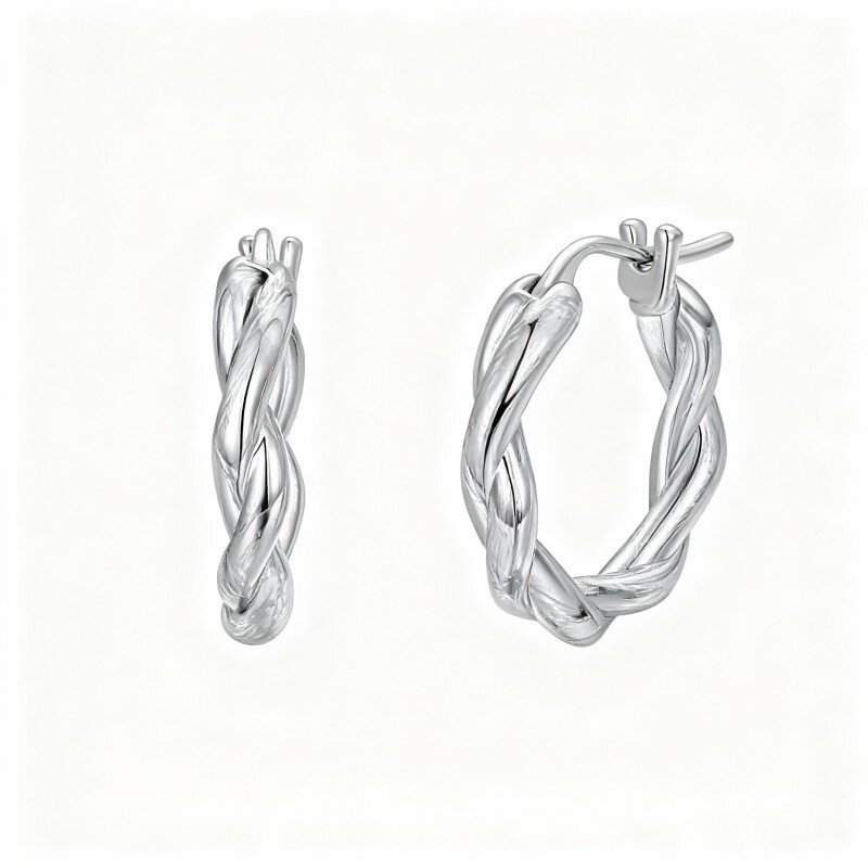 14K White Gold Hoop Earrings-1
