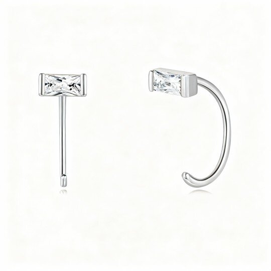 10K White Gold Cubic Zirconia Hoop Earrings