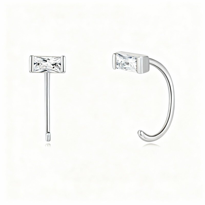 10K White Gold Cubic Zirconia Hoop Earrings-11