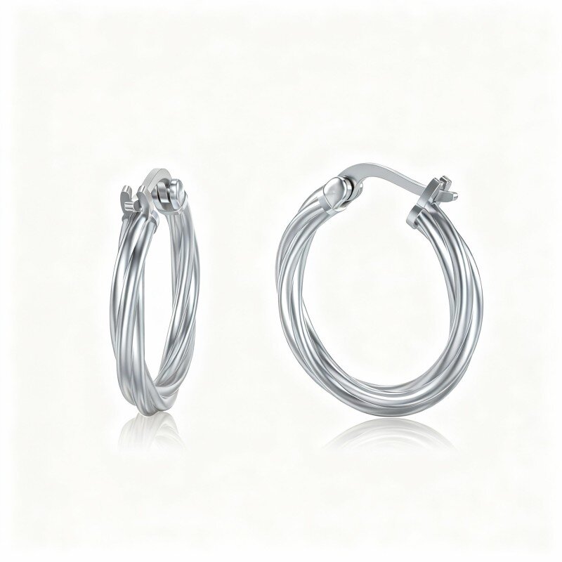 9K White Gold Hoop Earrings-12