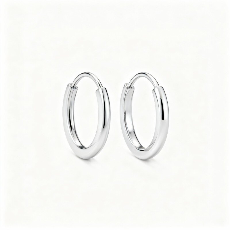 10K White Gold Hoop Earrings-1