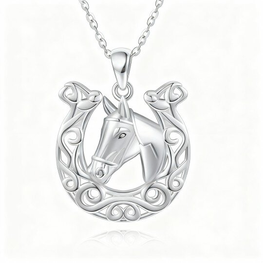 10K White Gold Horse & Horseshoe Pendant Necklace