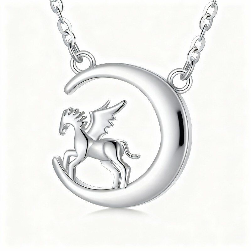 Colar com pendente cavalo e lua em ouro branco 10K-19