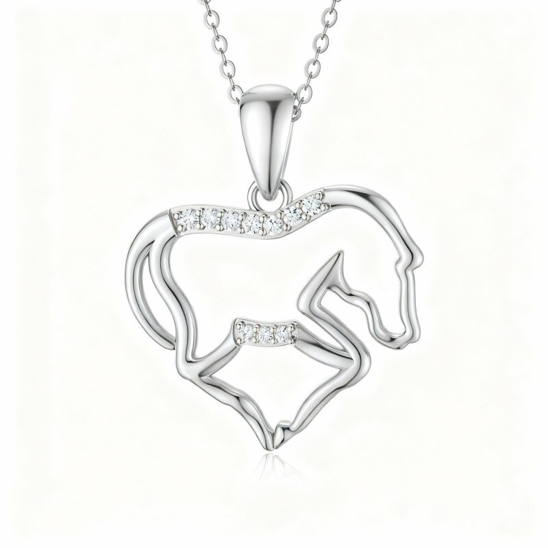 10K White Gold Cubic Zirconia Horse Pendant Necklace-13