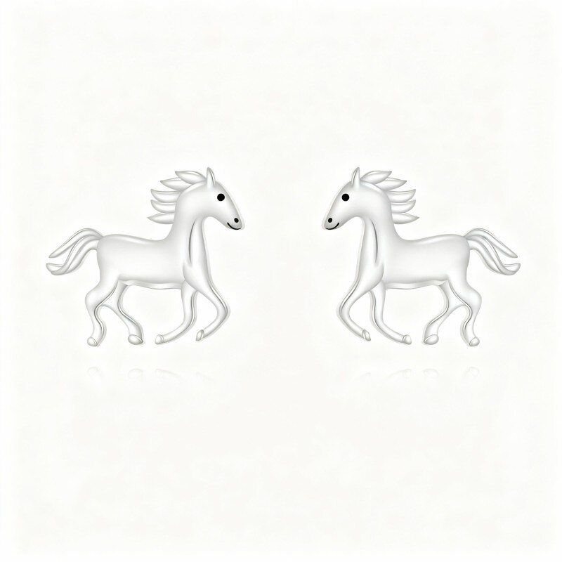 Boucles d'oreilles puces en or blanc 10 carats en forme de cheval-1