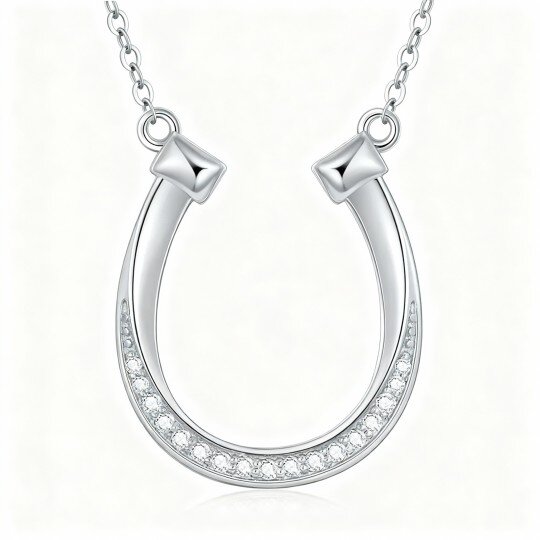 10K White Gold Cubic Zirconia Horseshoe Pendant Necklace