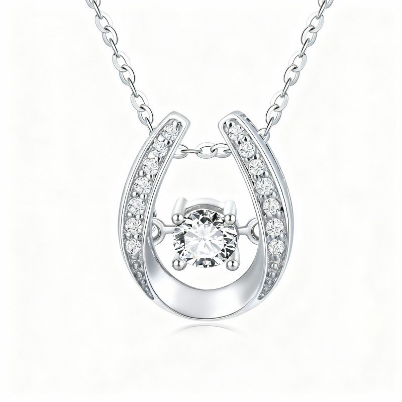 Colar com pendente ferradura em ouro branco 10K e zircónias cúbicas-18