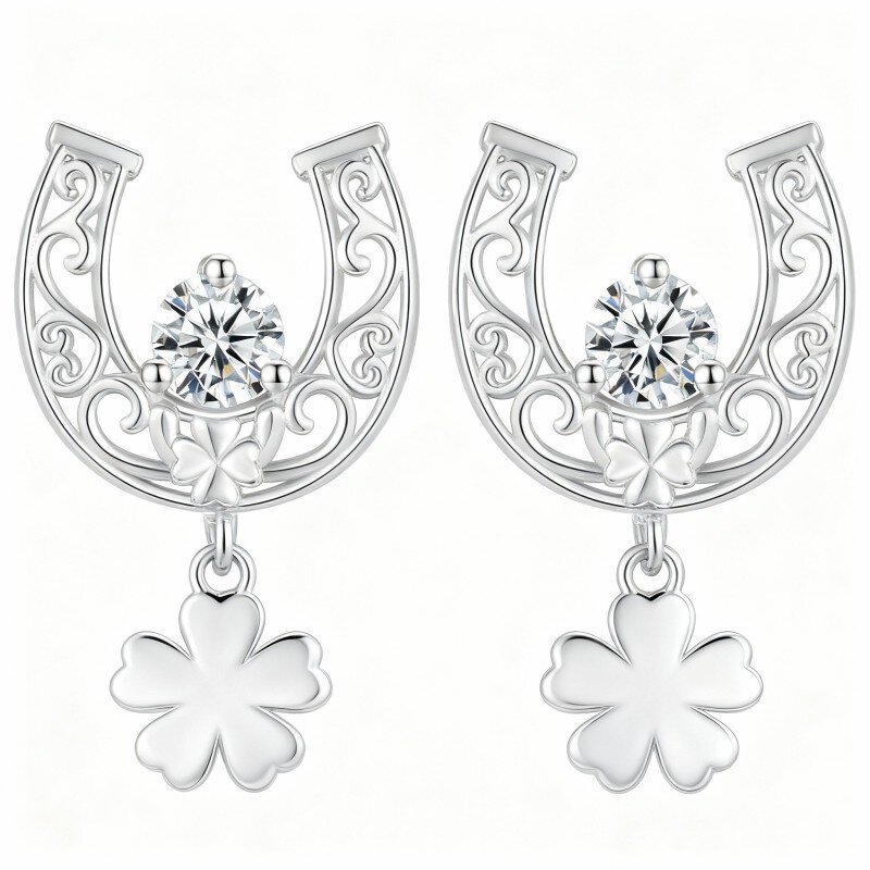 Hufeisen-Ohrstecker aus 10-karätigem Weißgold mit Zirkonia-6