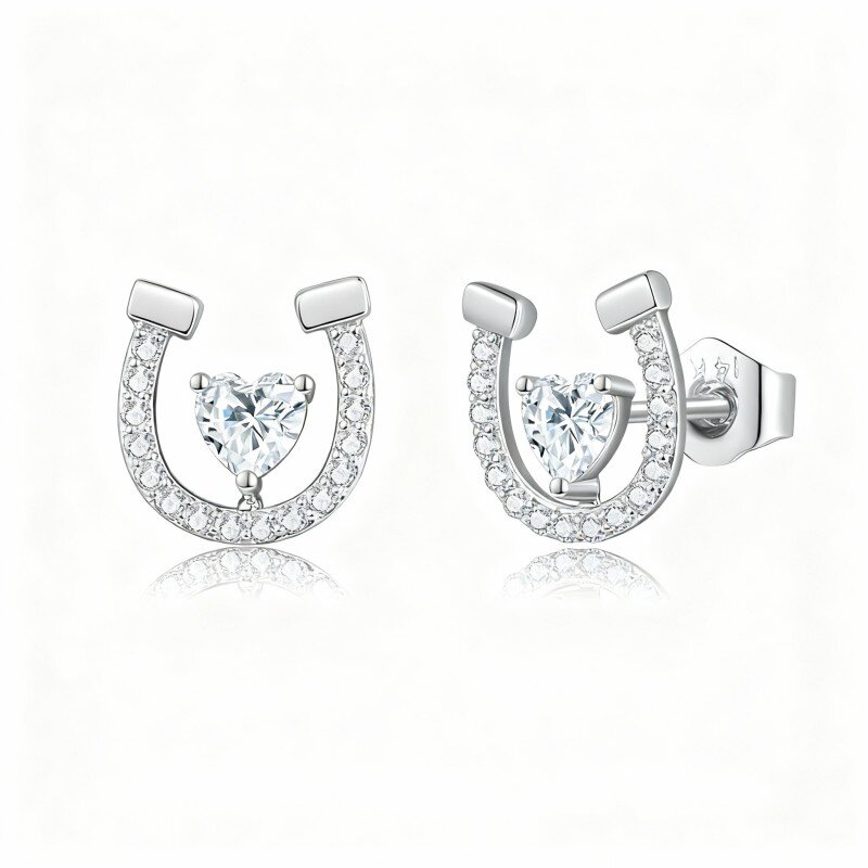 Hufeisen-Ohrstecker aus 10-karätigem Weißgold mit Zirkonia-5