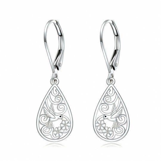 10K White Gold Hummingbird & Drop Shape Drop Earrings