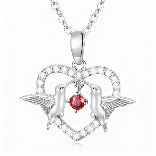 10K White Gold Cubic Zirconia Hummingbird & Heart Pendant Necklace