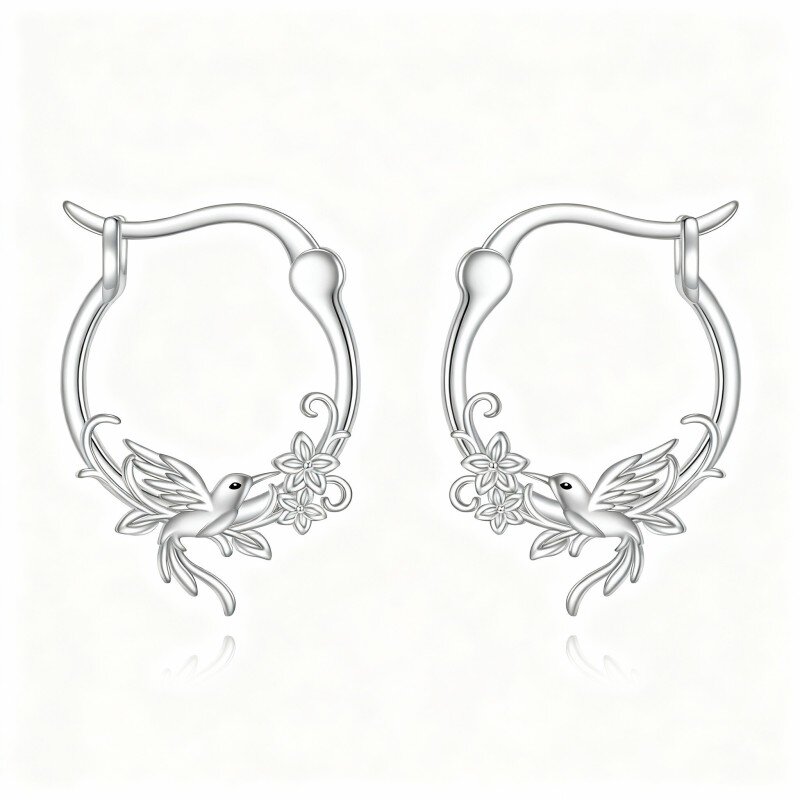Pendientes de aro de colibrí en oro blanco de 10 quilates-13