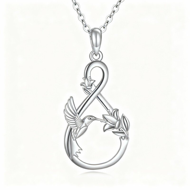 10K White Gold Hummingbird & Infinity Symbol Pendant Necklace-13