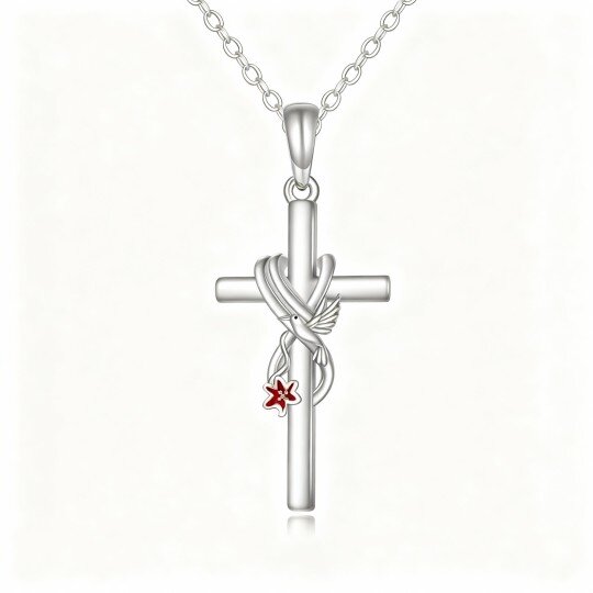10K White Gold Hummingbird & Lily & Cross Pendant Necklace
