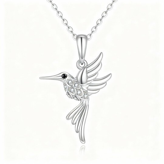 10K White Gold Cubic Zirconia Hummingbird Pendant Necklace