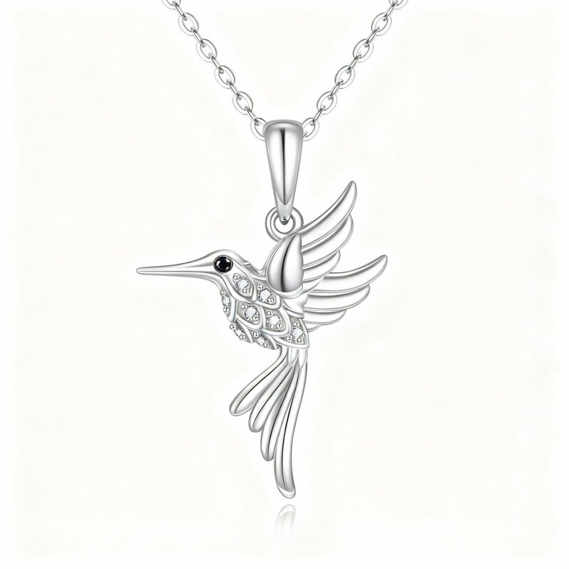 Collana con ciondolo a forma di colibrì in oro bianco 10K con zirconi cubici-9