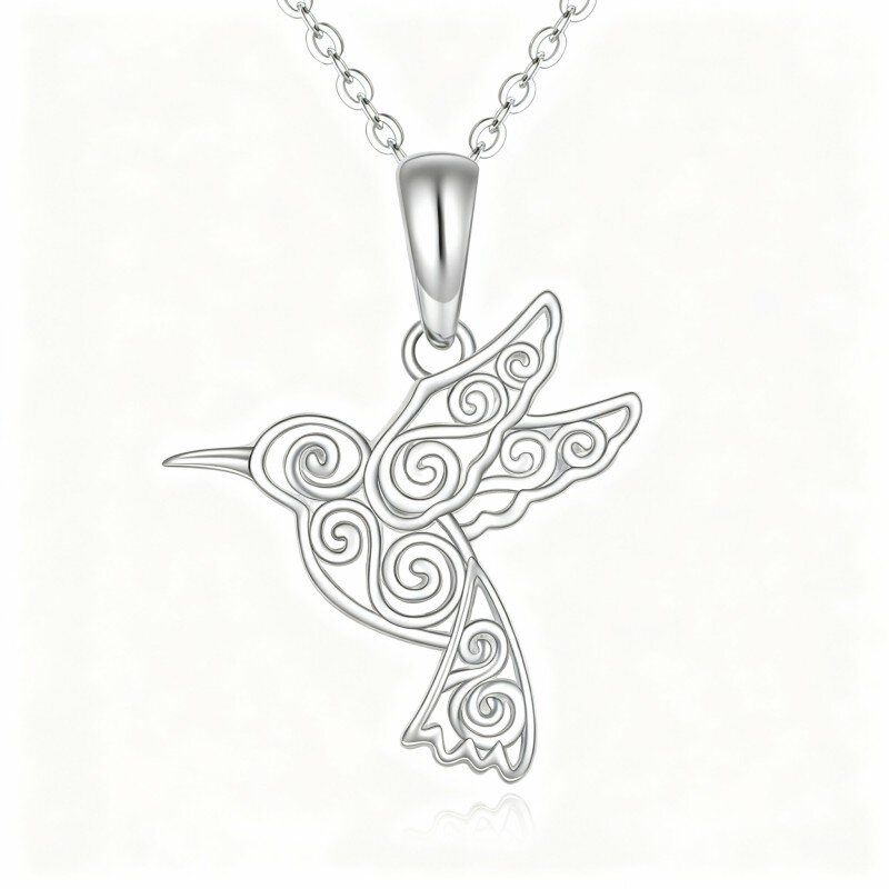 Colar com pendente de colibri em ouro branco 10K-11