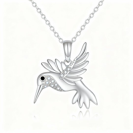 10K White Gold Cubic Zirconia Hummingbird Pendant Necklace