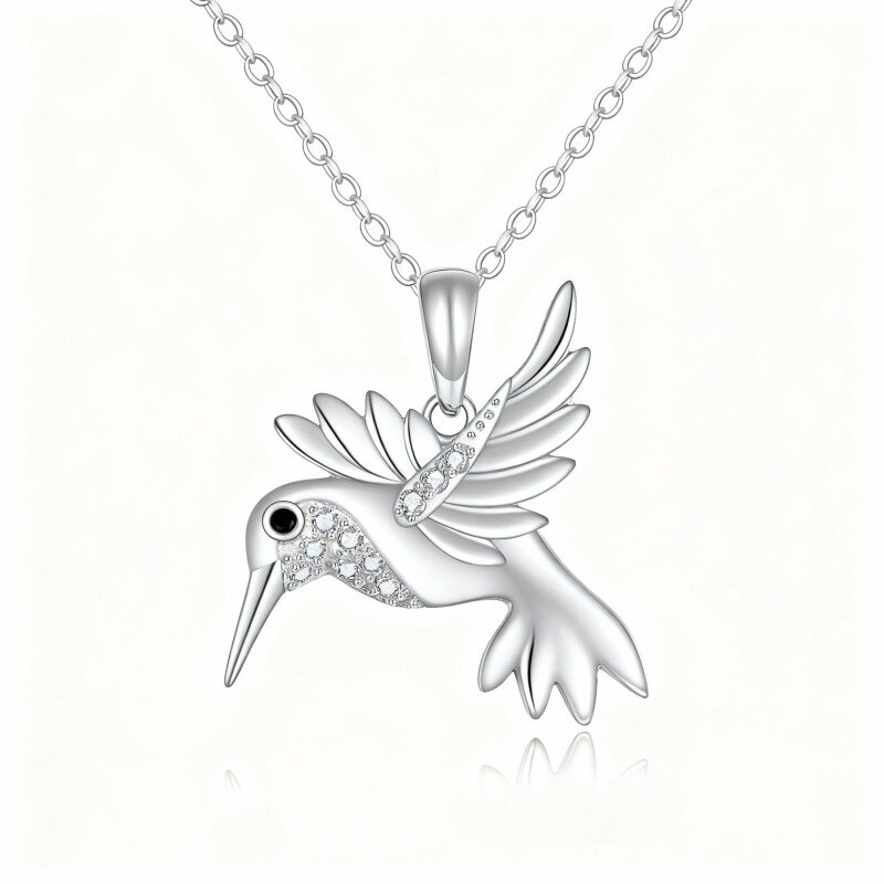Collana con ciondolo a forma di colibrì in oro bianco 10K con zirconi cubici-10