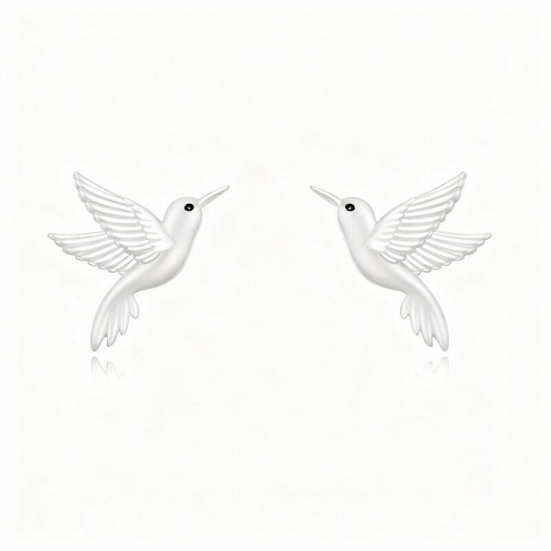 10K White Gold Hummingbird Stud Earrings-9