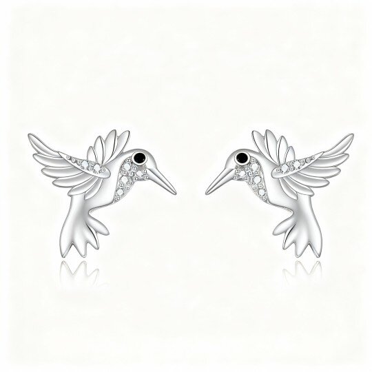 10K White Gold Cubic Zirconia Hummingbird Stud Earrings