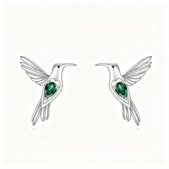 10K White Gold Cubic Zirconia Hummingbird Stud Earrings