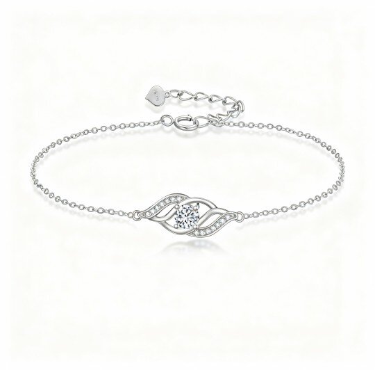 10K White Gold Cubic Zirconia Infinity Symbol Charm Bracelet