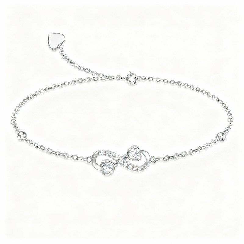 10K White Gold Cubic Zirconia Infinity Symbol Charm Bracelet-8
