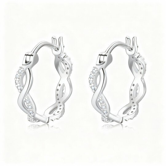 10K White Gold Cubic Zirconia Infinity Symbol Hoop Earrings