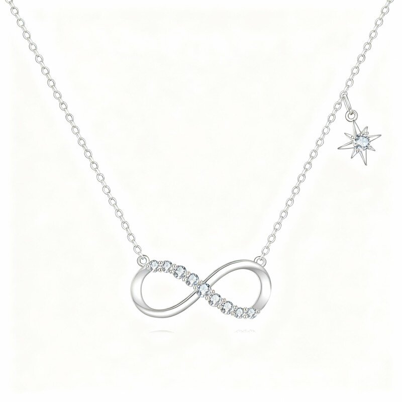 10K White Gold Cubic Zirconia Infinity Symbol Pendant Necklace-7