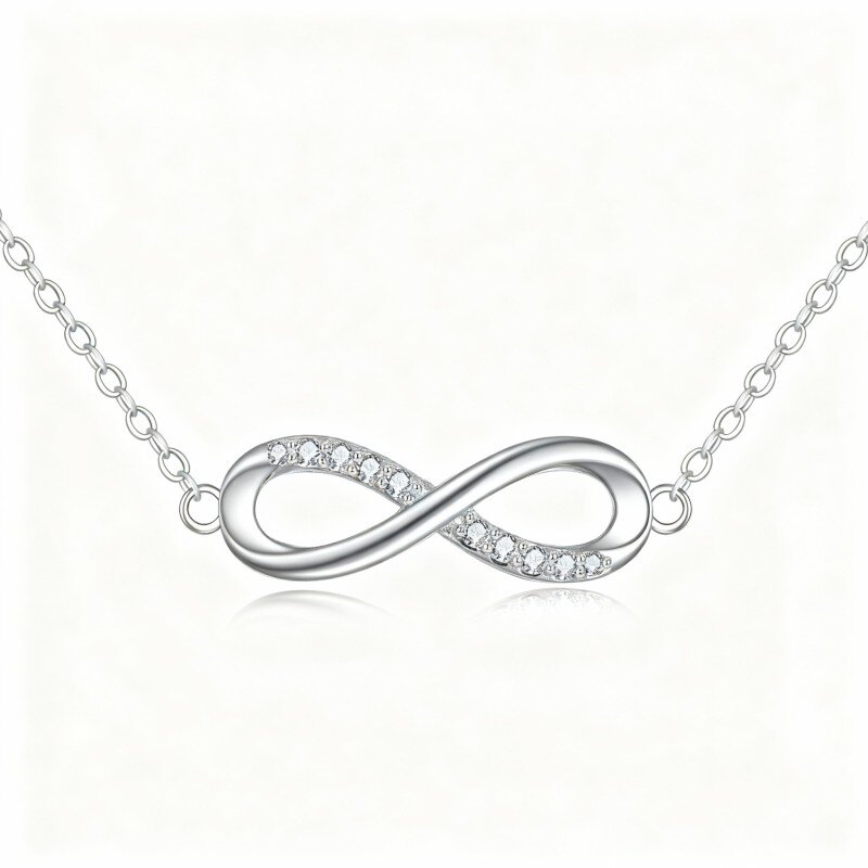 Halskette aus Platin mit weißvergoldeter Zirkonia-Halskette mit Unendlichkeitssymbol-1