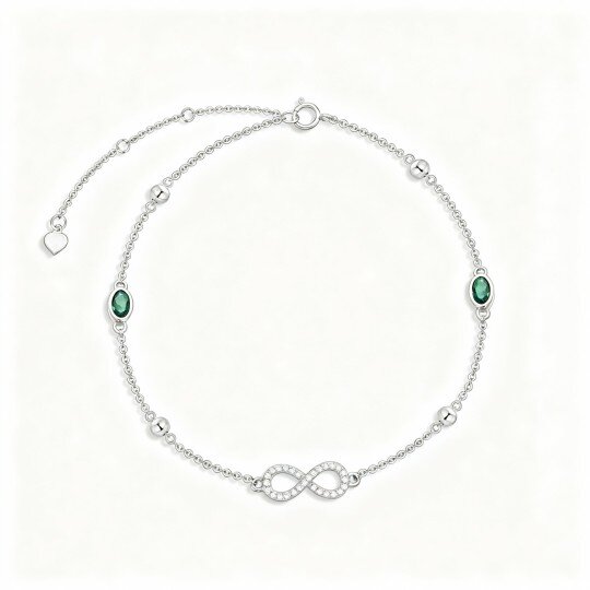 10K White Gold Cubic Zirconia Infinity Symbol Single Layer Charm Anklet