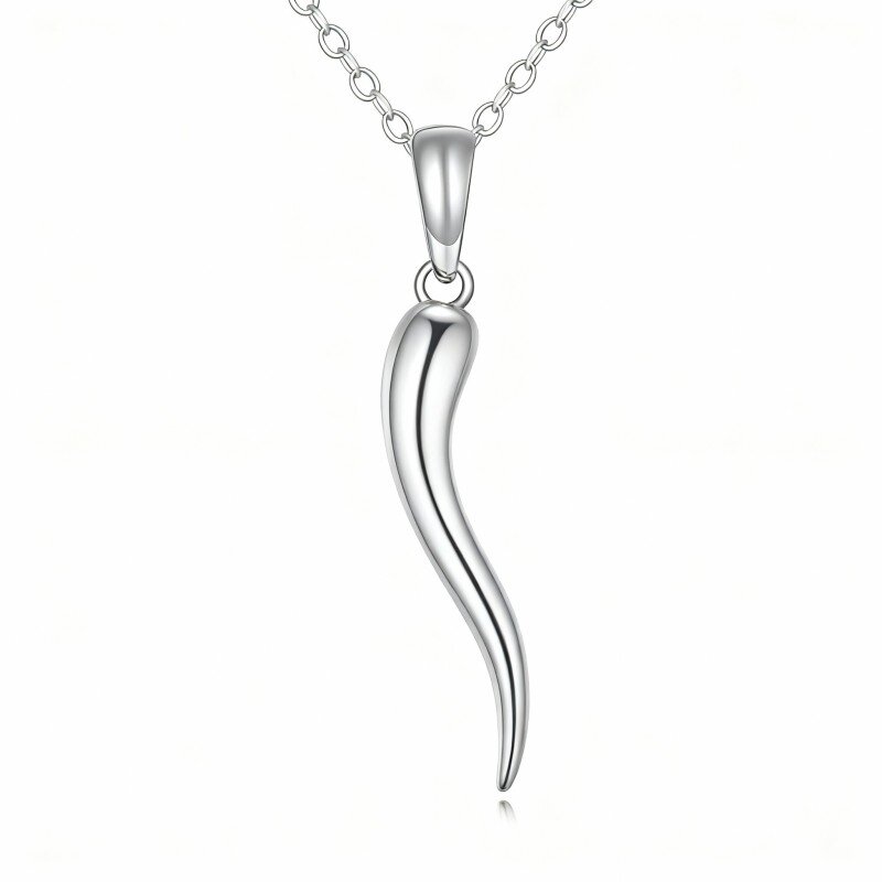 10K White Gold Italian Horn Pendant Necklace-11
