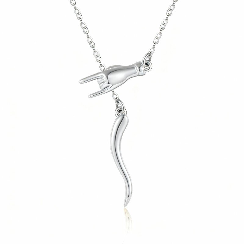10K White Gold Italian Horn Pendant Necklace-15