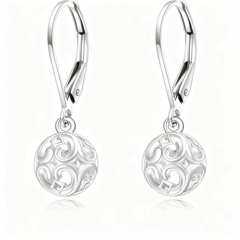 10K White Gold Ivy & Ball Lever-back Earrings-1