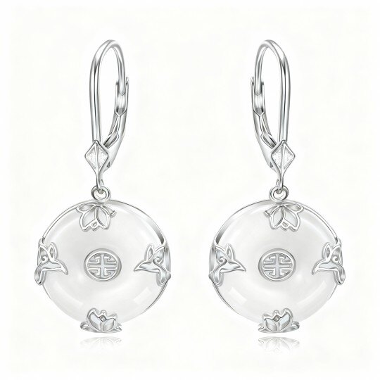 10Kホワイトゴールド 翡翠の鳩と睡蓮のレバーバックイヤリング